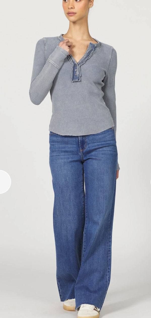 Dear John Denim Vintage Indigo Thermal 3/4 Button Up Luna Top
