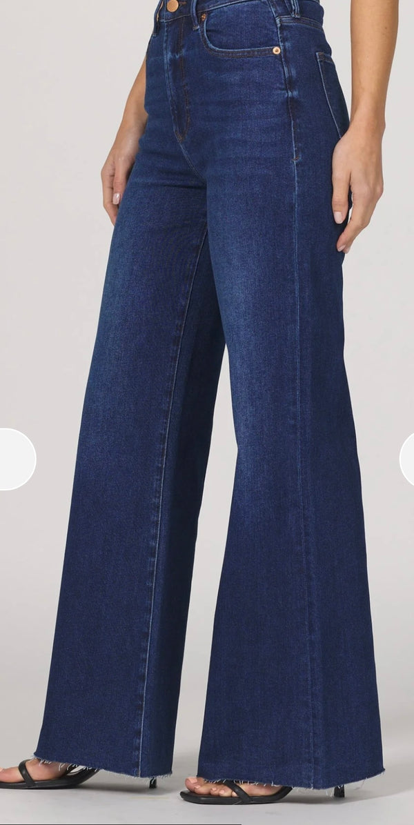 Dear John Denim Dark Knight Fiona Wide Leg High Rise Cut Off Hem Jeans