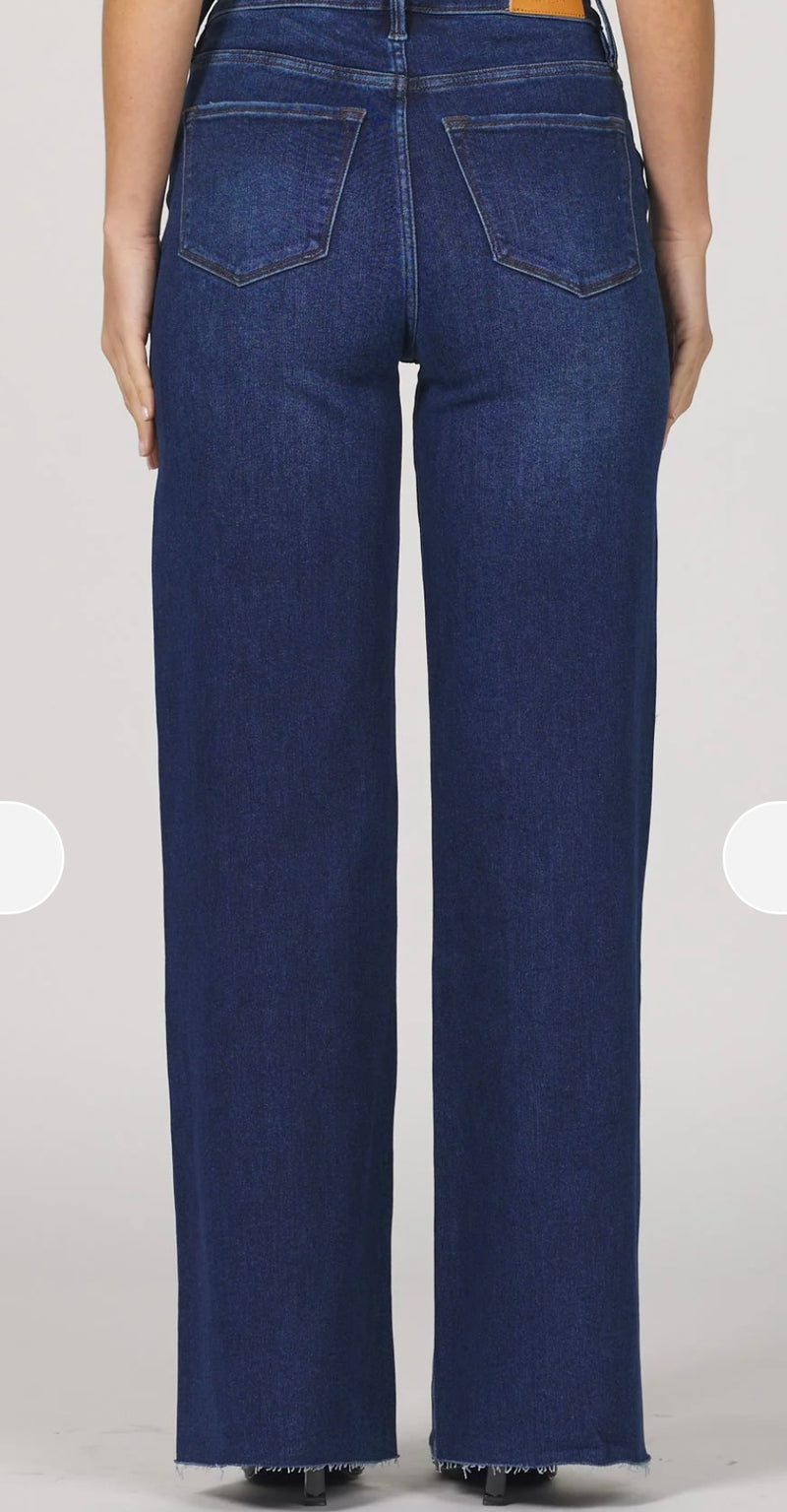 Dear John Denim Dark Knight Fiona Wide Leg High Rise Cut Off Hem Jeans