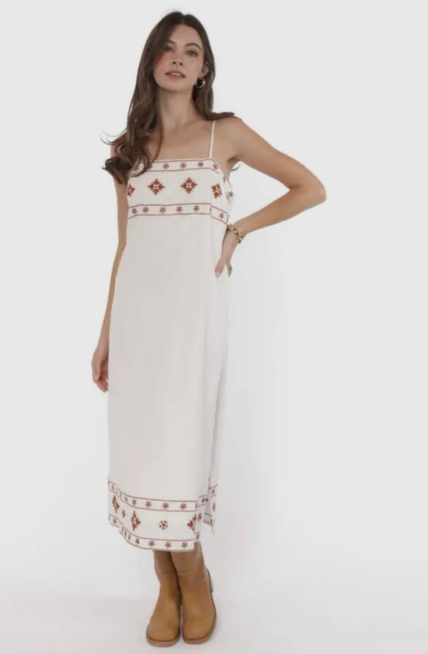 Sadie & Sage Ivory Rust Warm Horizon Embroidered Midi Dress