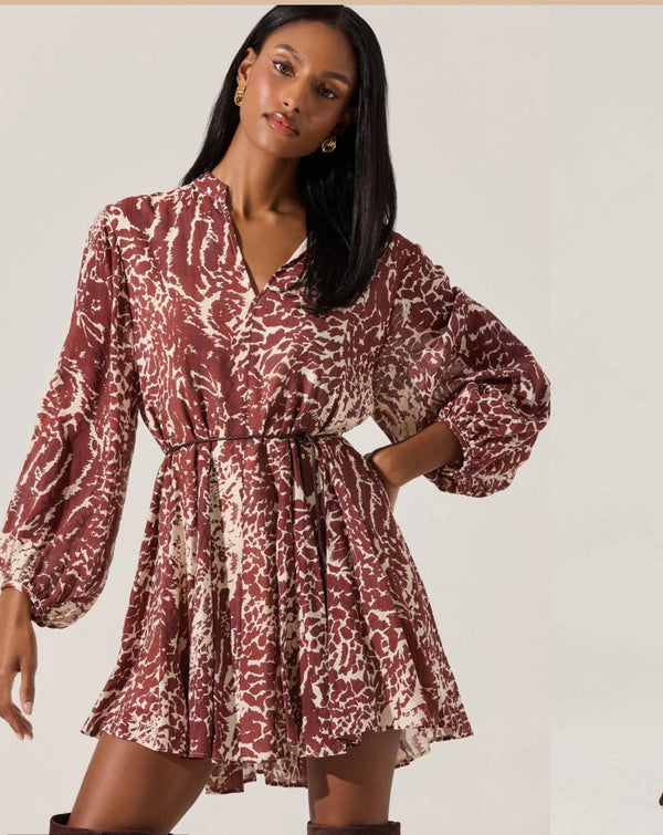 ASTR Rust Print Belted Neck Mini Dress