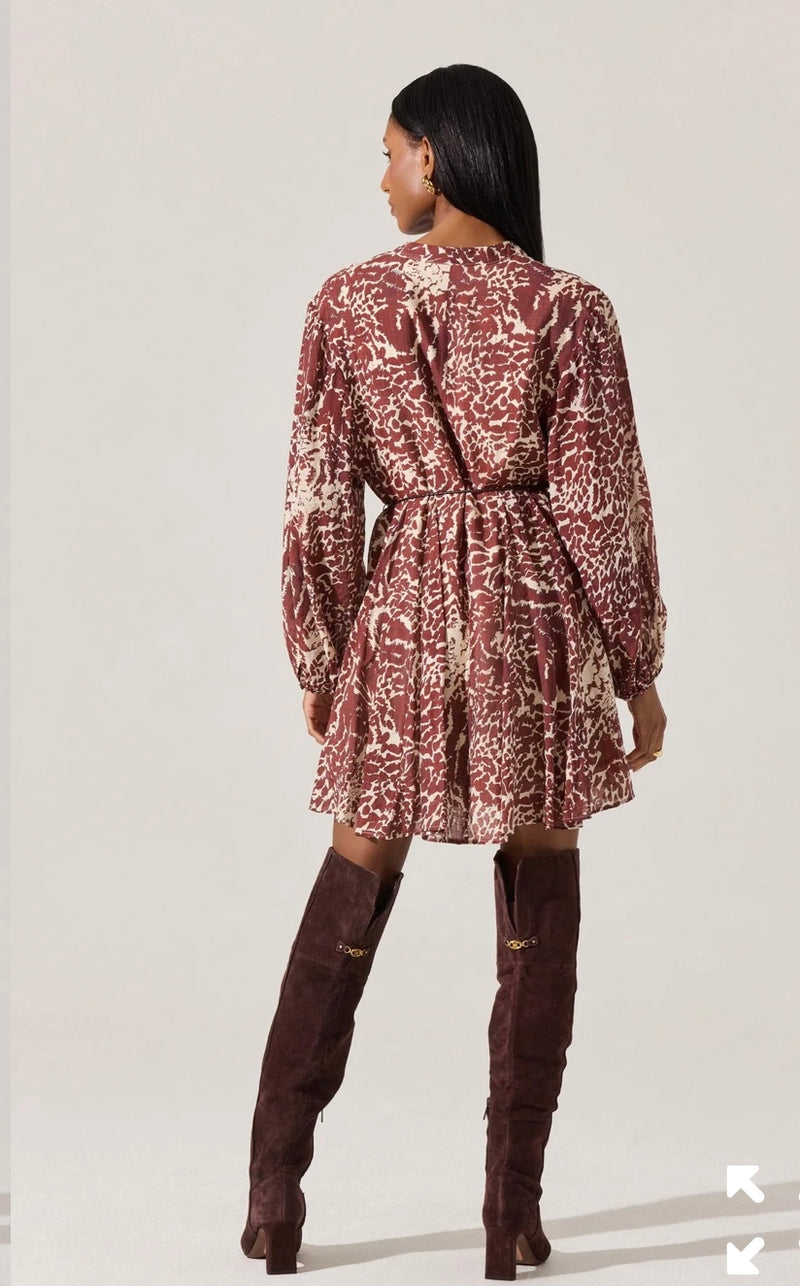 ASTR Rust Print Belted Neck Mini Dress