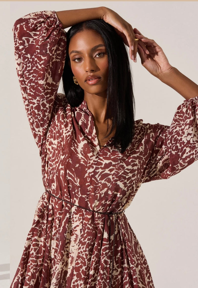 ASTR Rust Print Belted Neck Mini Dress