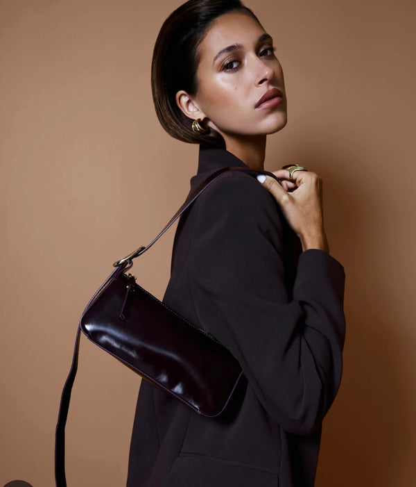 Billini Black Shine Faux Leather Hailey Shoulder Bag