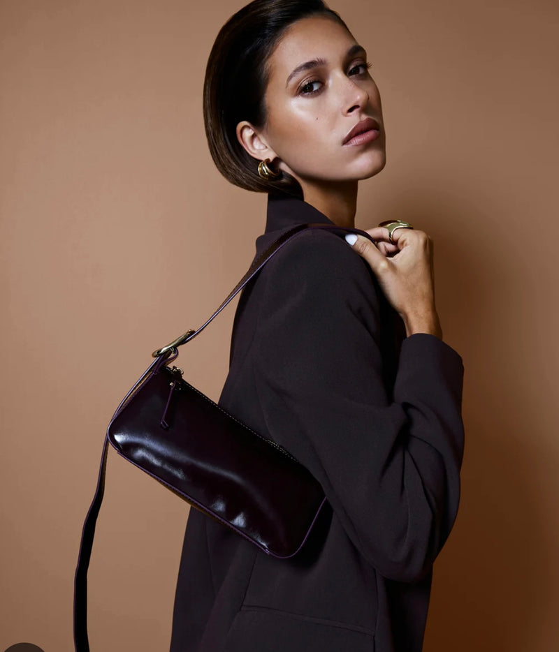 Billini Black Shine Faux Leather Hailey Shoulder Bag