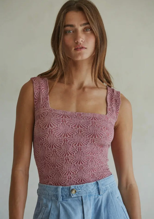 By Together Maroon Knit Modal Nylon Spandex Seamless Jacquard Tank Top