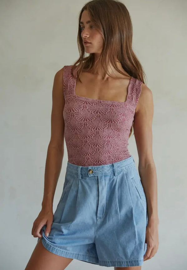 By Together Maroon Knit Modal Nylon Spandex Seamless Jacquard Tank Top