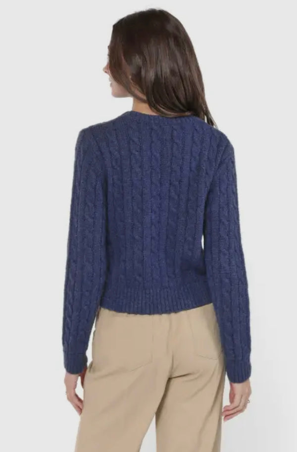 Sadie & Sage Navy LuLu Embroidered Daisy Crew Neck Sweater