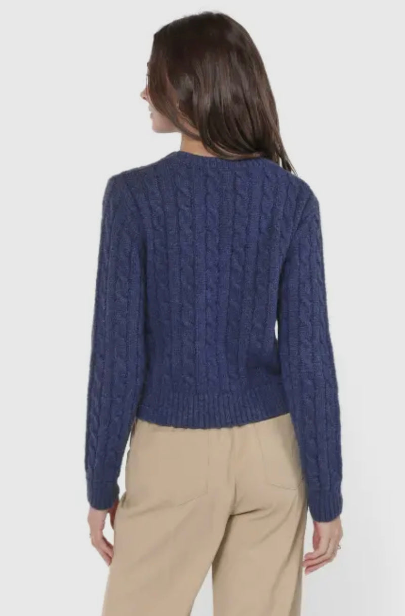 Sadie & Sage Navy LuLu Embroidered Daisy Crew Neck Sweater