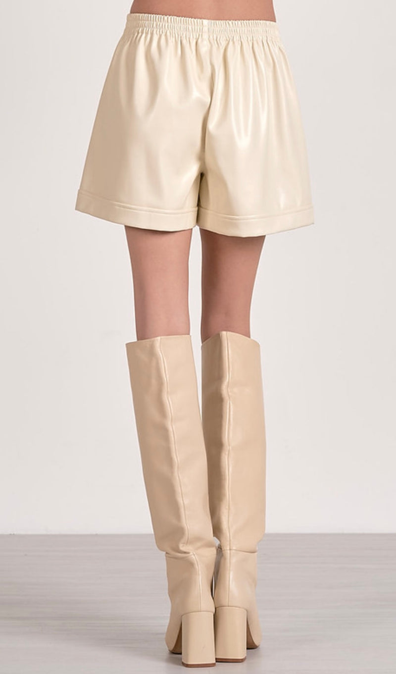 Elan White Elastic Waist Faux Leather Dress Shorts