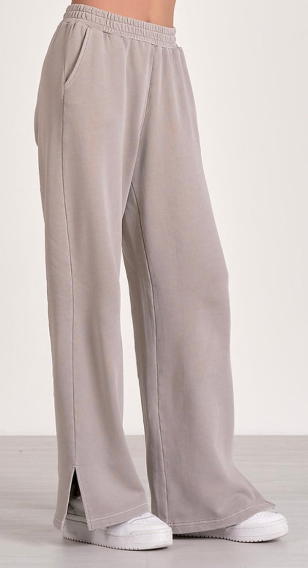 Elan Heather Grey Elastic Waist  With Side Slit Pant