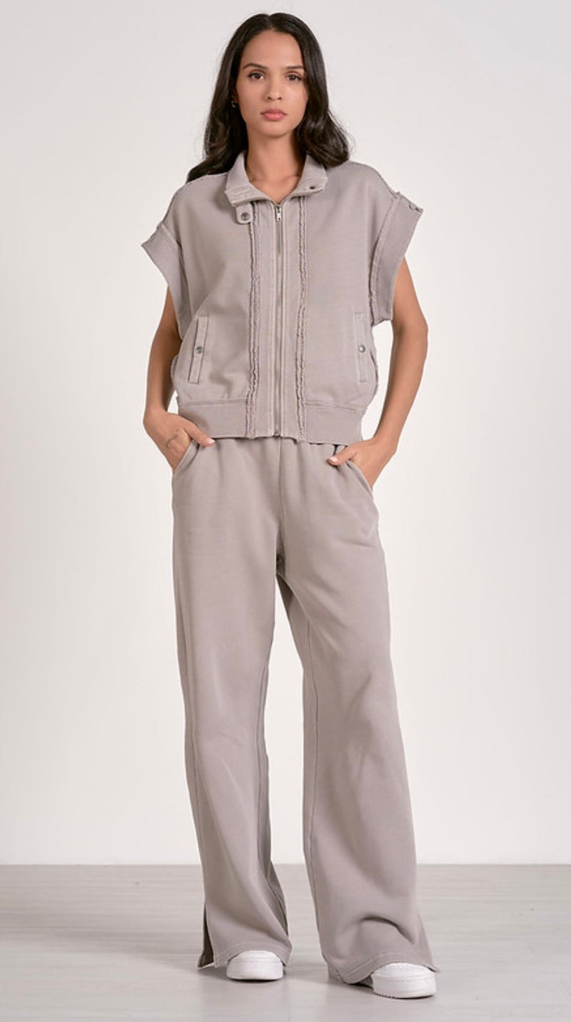Elan Heather Grey Short Sleeve Zip Up Sweatshirt Top