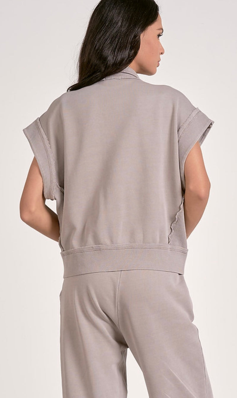 Elan Heather Grey Short Sleeve Zip Up Sweatshirt Top