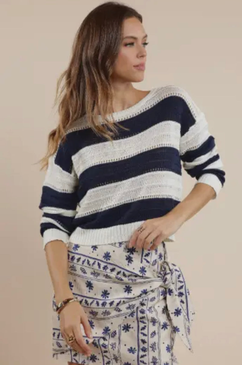 Sage The Label Ivory Navy Lucia Siri[ed Sweater