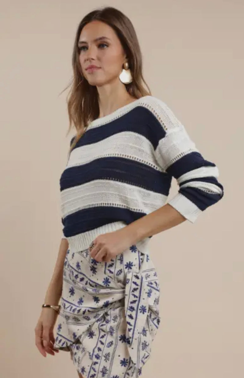 Sage The Label Ivory Navy Lucia Siri[ed Sweater