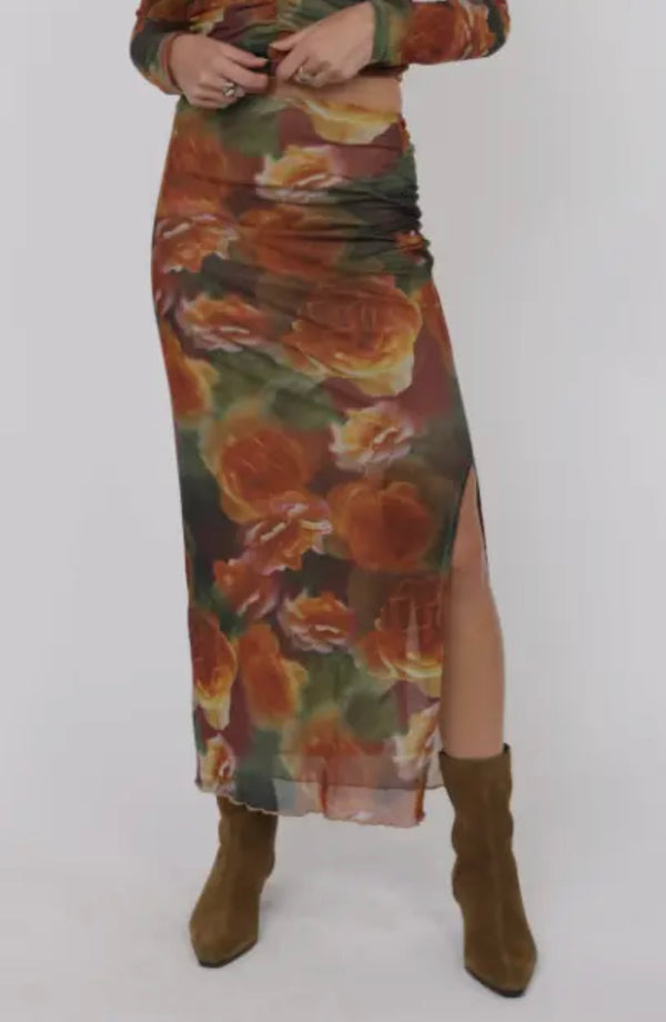 Sage The Label Rose Pearl Multi Heart Beasts Side Slit Maxi Skirt