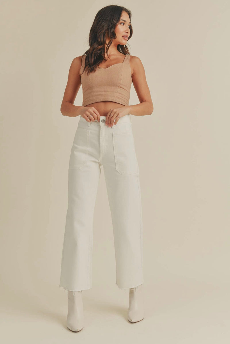 Just Black Denim Off White High Rise Utility Cropped Wide Leg Jeans