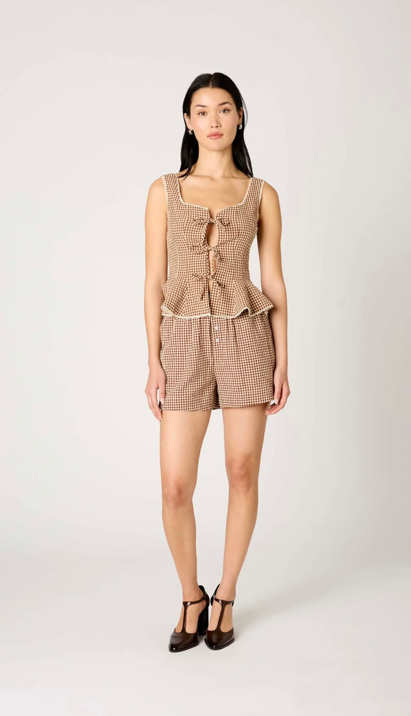 NIA Henna Peplum Square Neck Fitted Tie Front Low Back Calliope Top