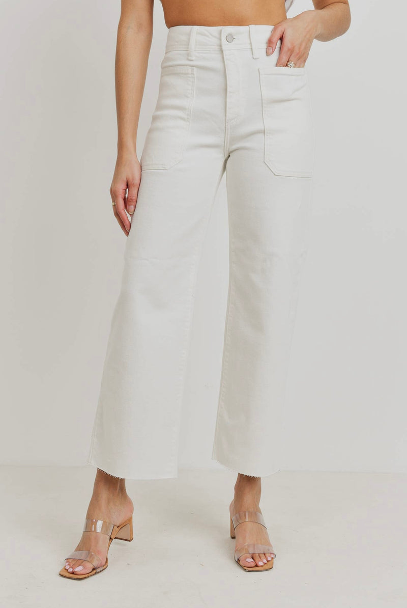 Just Black Denim Off White High Rise Utility Cropped Wide Leg Jeans