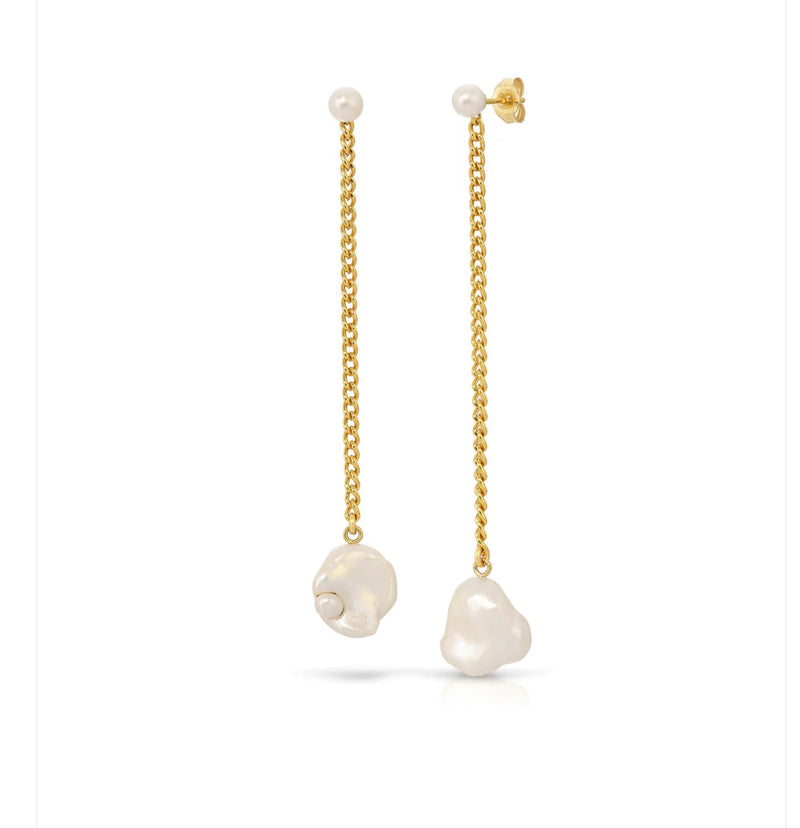Jurate Casablanca Cuban Chain w/Cloud Shaped Baroque Pearls and Round Pearl Earrings