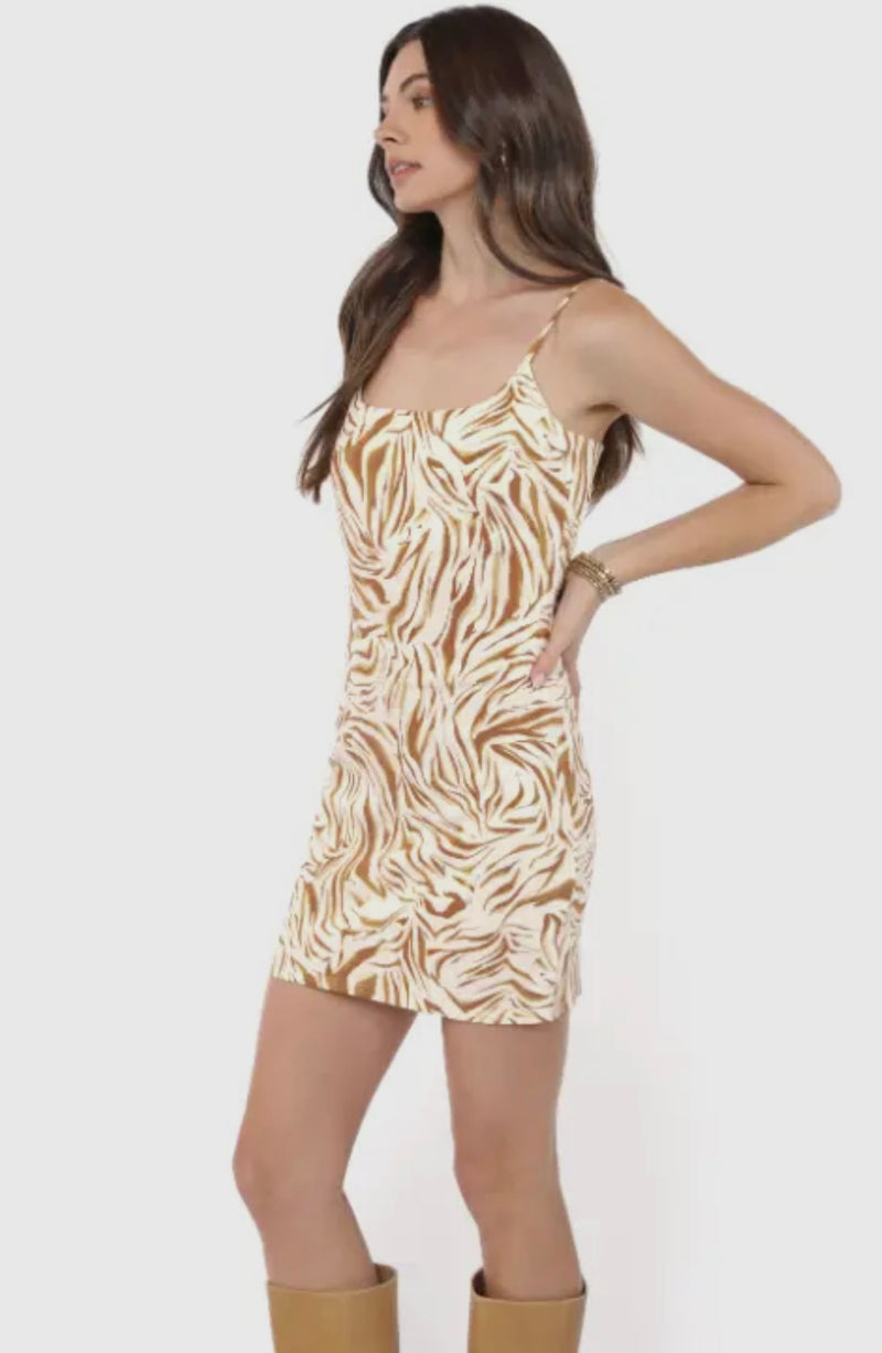 Sadie & Sage Cream Multi City Boheme Stretch Zebra Mini Dress