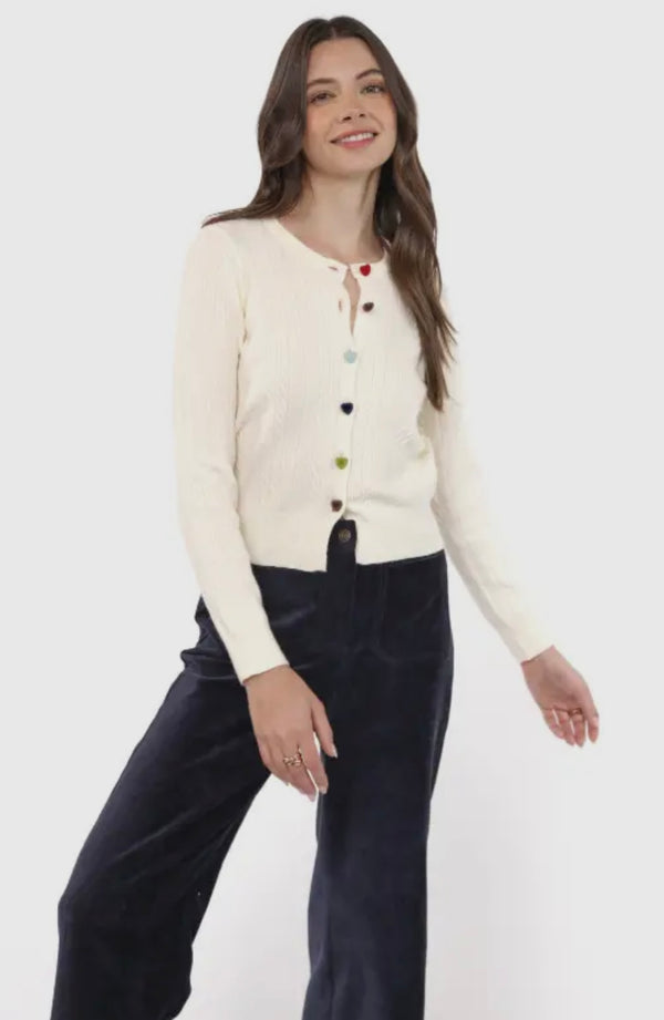 Sadie & Sage Ivory Mochi Heart Button Sweater Cardigan