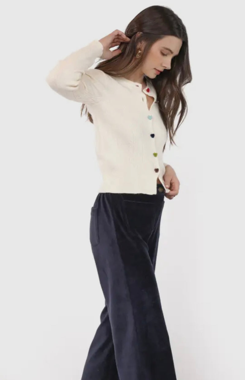 Sadie & Sage Ivory Mochi Heart Button Sweater Cardigan