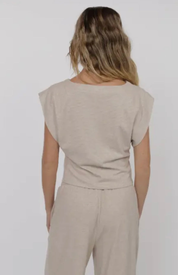 Sage The Label Oatmeal Cindy Strong Shoulder Sleeveless Knit Top