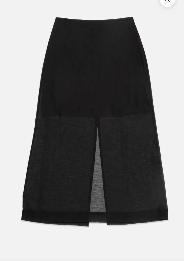 DeLuc Black Sheer Pencil W/Front Slit Hugh Midi Skirt