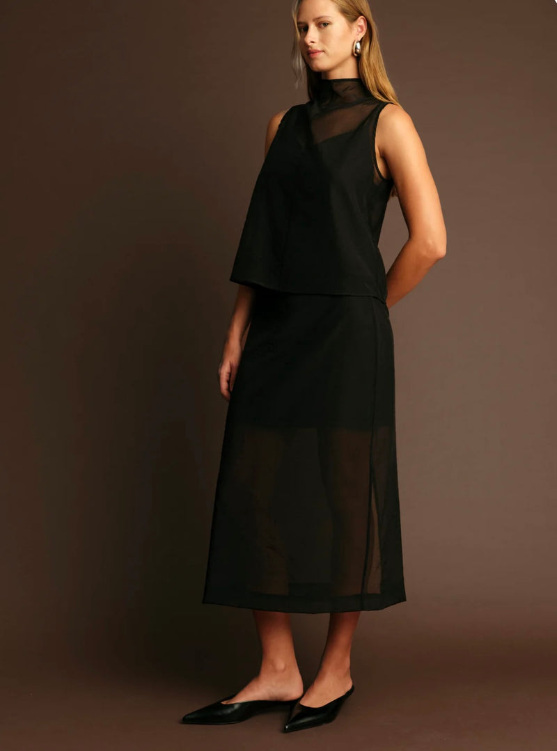 DeLuc Black Hugh Sheer Sleeveless w/High Neck w/Removable Lining Top