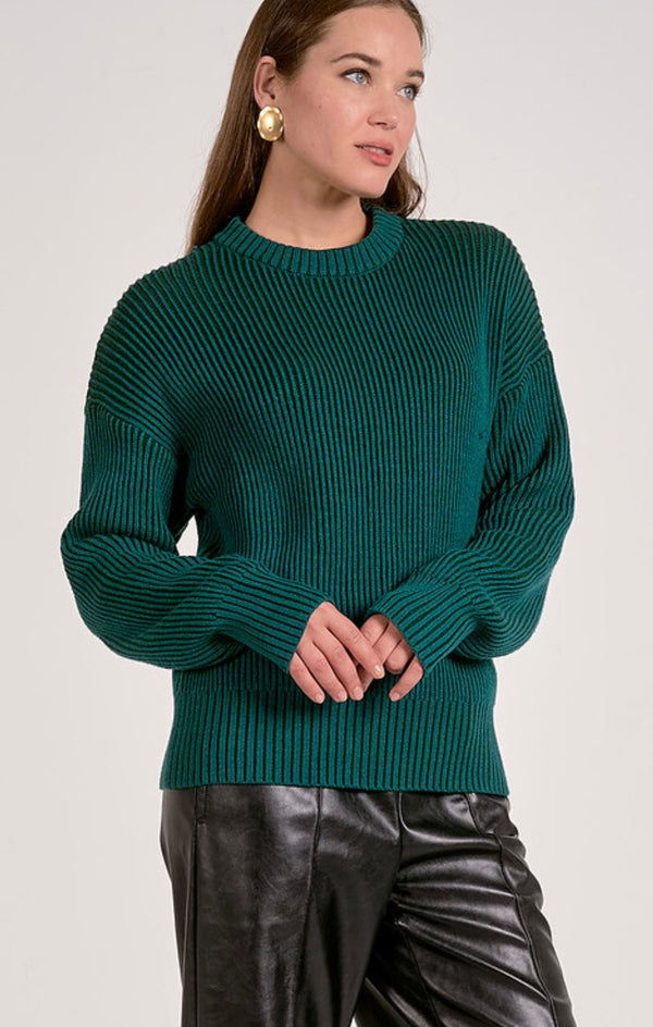 Elan Teal Green Crew Neck Long Sleeve Sweater