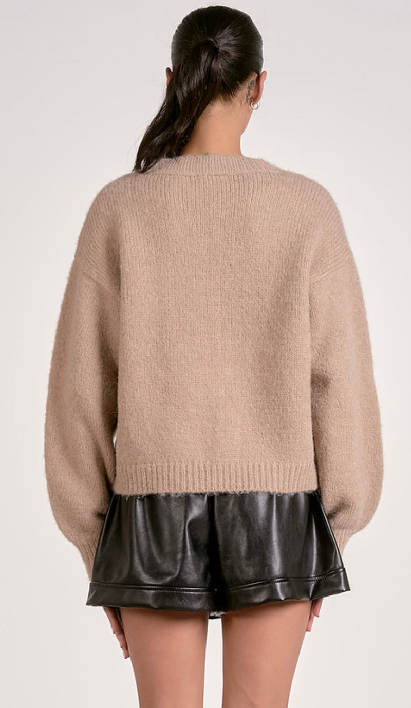 Elan Macchiato Long Sleeve Tie Front Cardigan Sweater