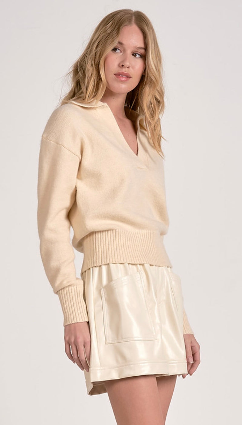 Elan Off White VNeck Long Sleeve Sweater