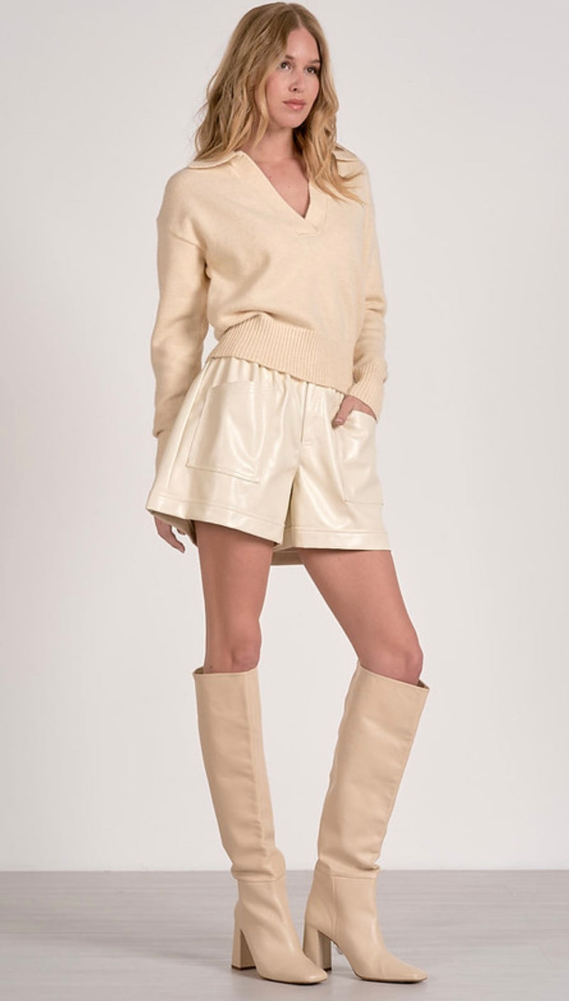 Elan Off White VNeck Long Sleeve Sweater