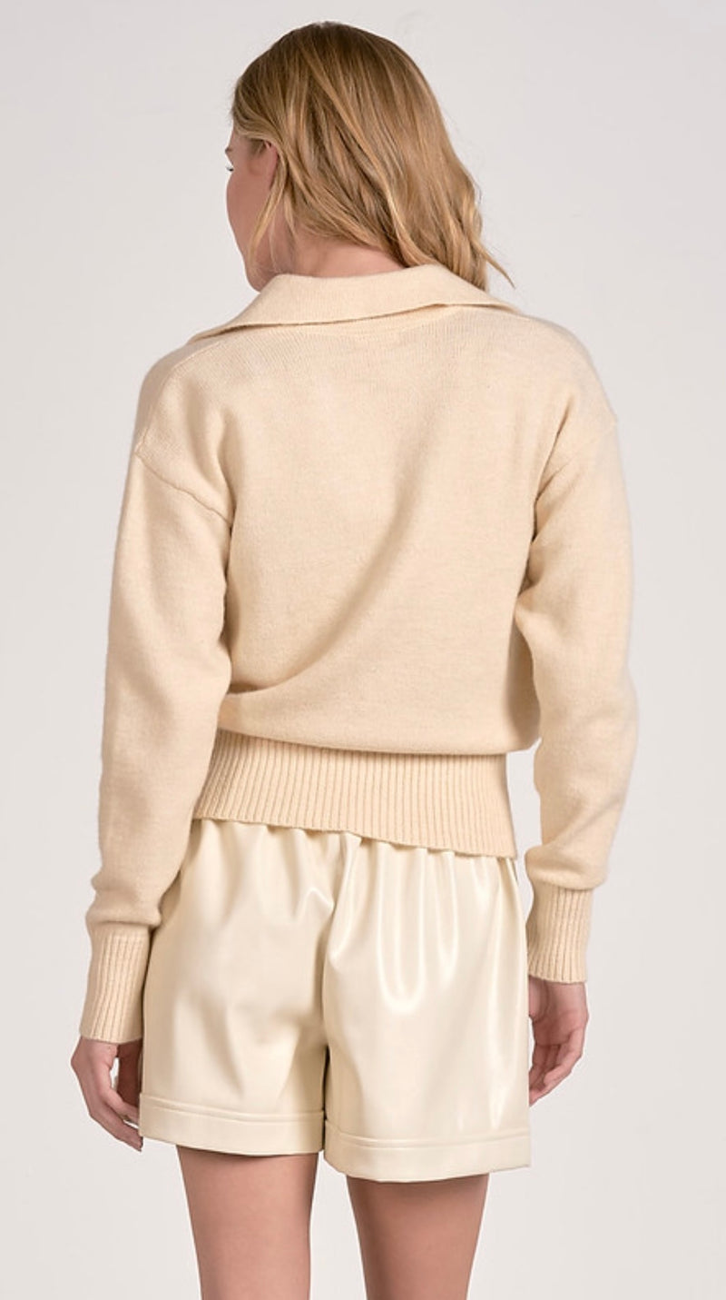 Elan Off White VNeck Long Sleeve Sweater
