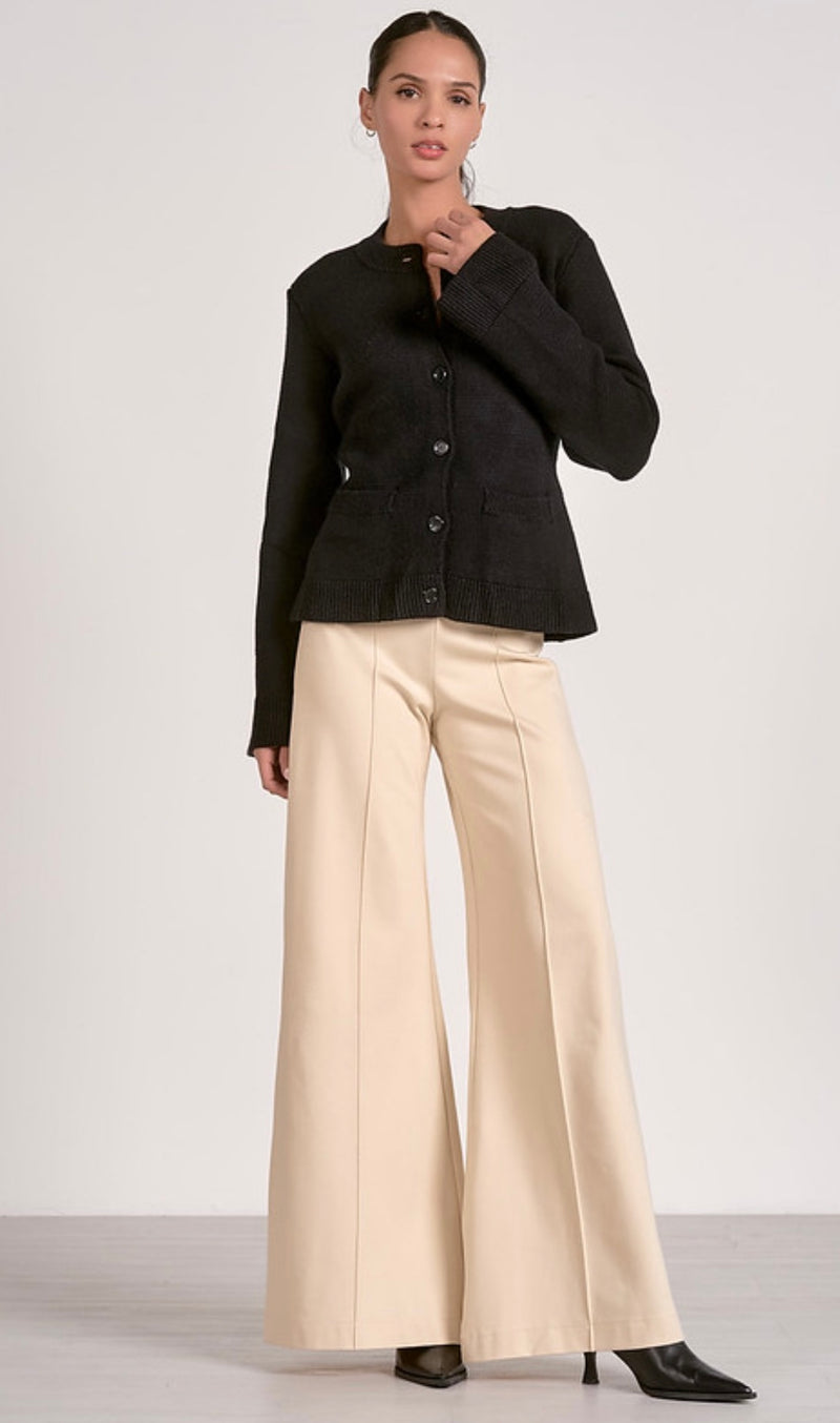 Elan Black Bell Sleeve Button Up Cardigan Sweater