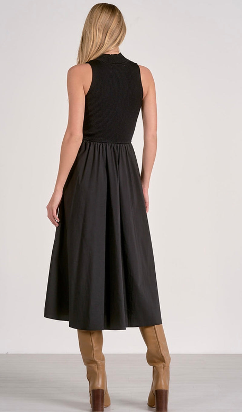Elan Black Mock Neck Sleeveless Multi Media Midi Dress