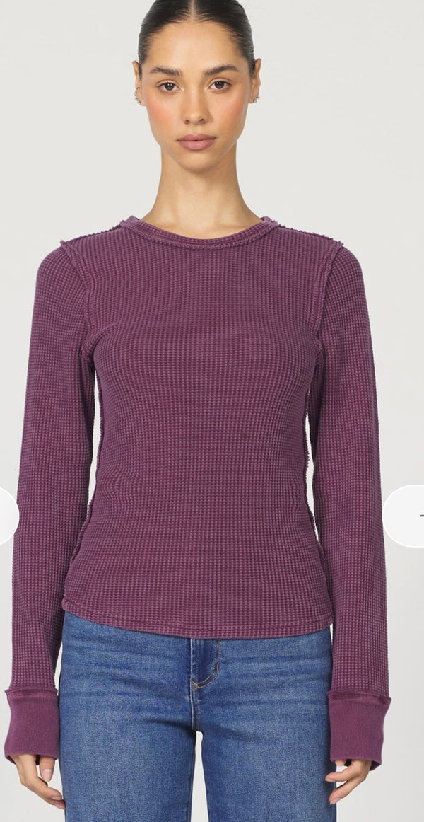 Dear John Denim Fig Thermal Lim Fit Long Sleeve Waffle Texture Ania Top