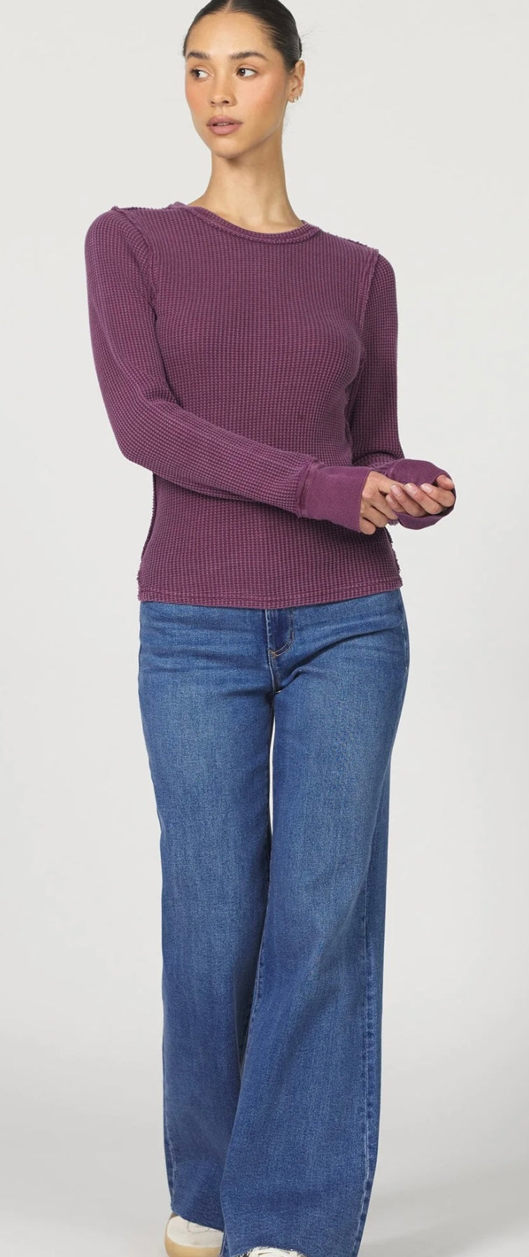 Dear John Denim Fig Thermal Lim Fit Long Sleeve Waffle Texture Ania Top