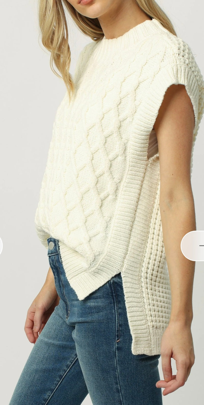 Dear John Jeans Milk Froth Wide Neck Sleeveless Textured Briana Sweater