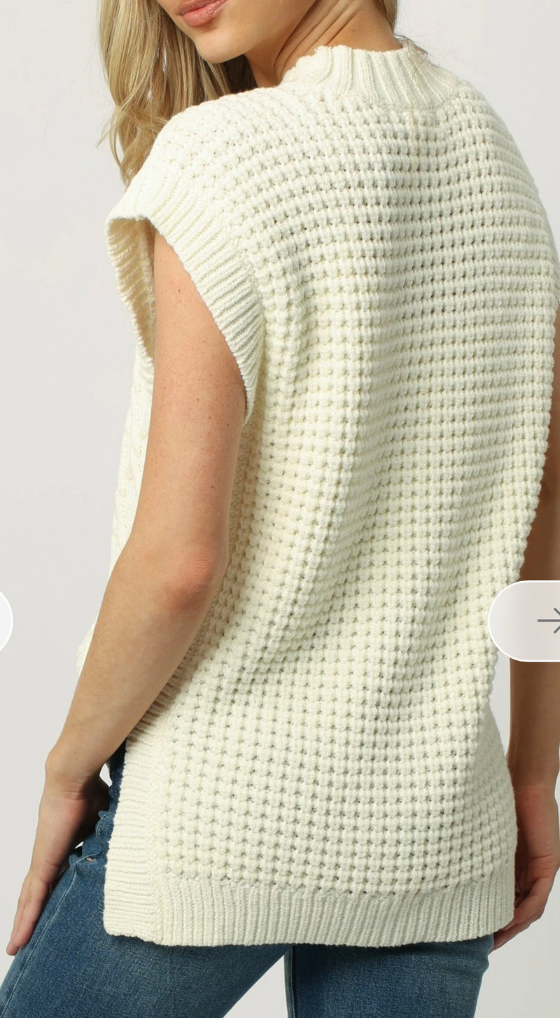 Dear John Jeans Milk Froth Wide Neck Sleeveless Textured Briana Sweater