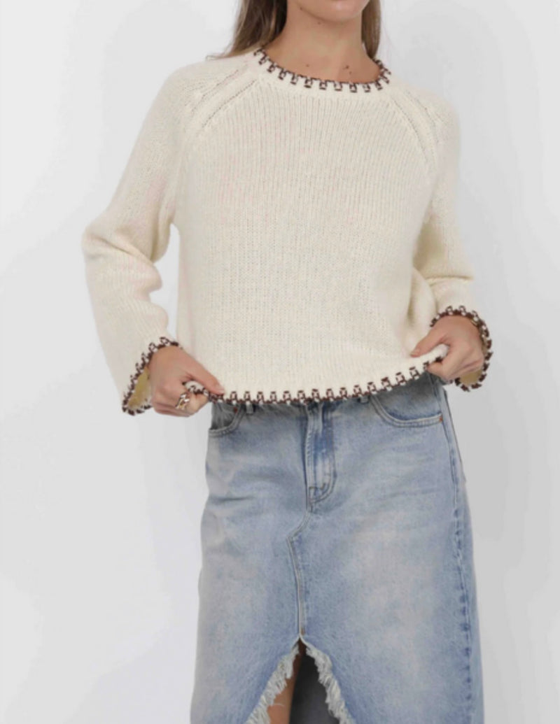 Sage The Label Cream Brown Reyna Contrast Stitch Detail Sweater