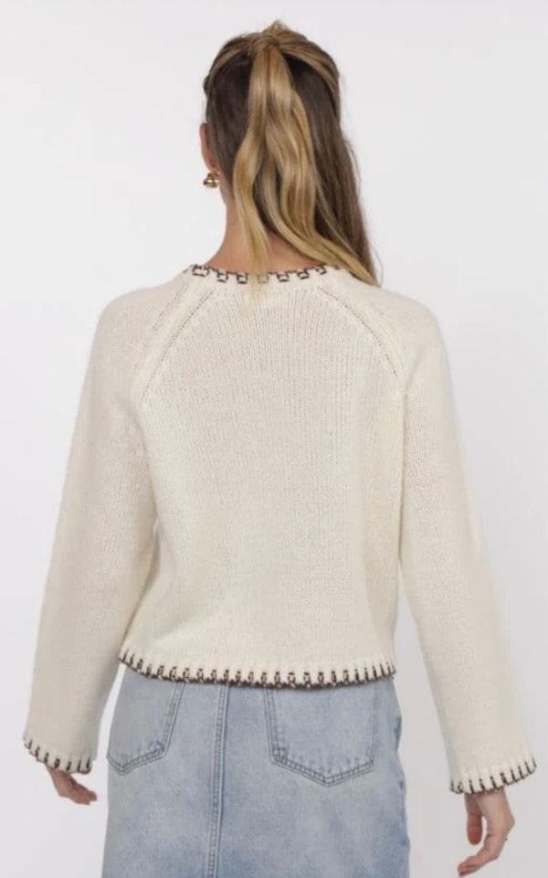 Sage The Label Cream Brown Reyna Contrast Stitch Detail Sweater