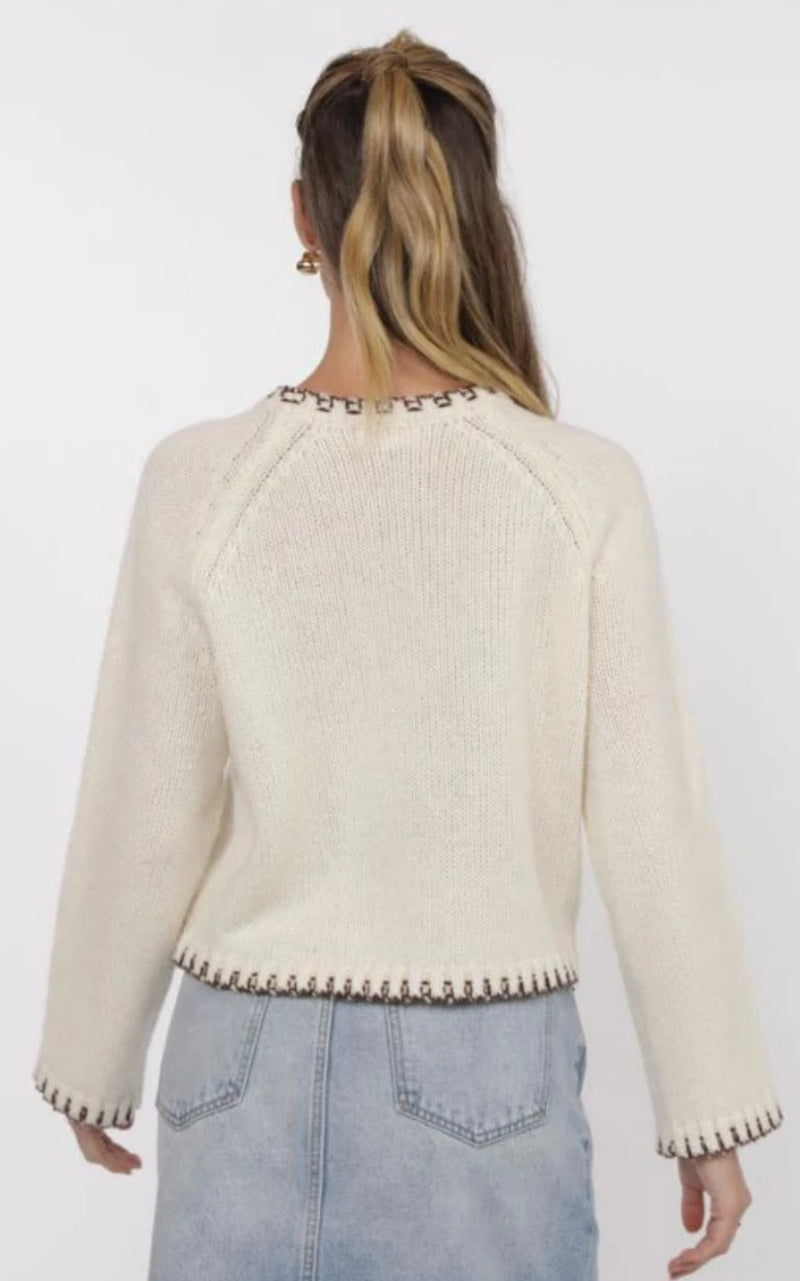 Sage The Label Cream Brown Reyna Contrast Stitch Detail Sweater