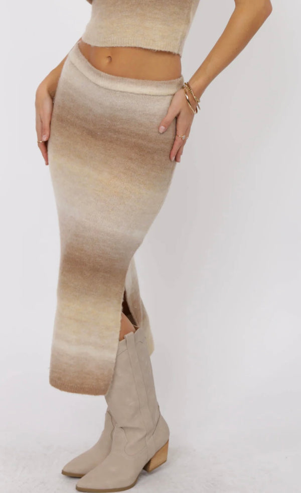 Sage The Label Taupe Multi Palmer Ombre Sweater Knit Skirt
