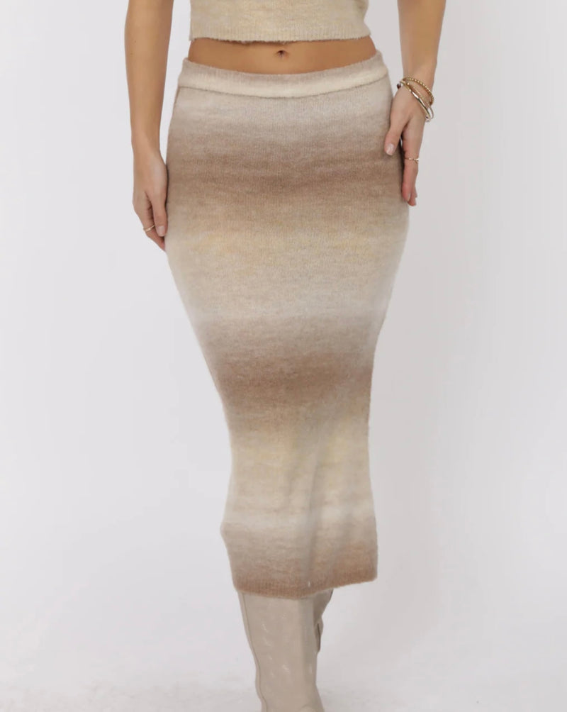 Sage The Label Taupe Multi Palmer Ombre Sweater Knit Skirt