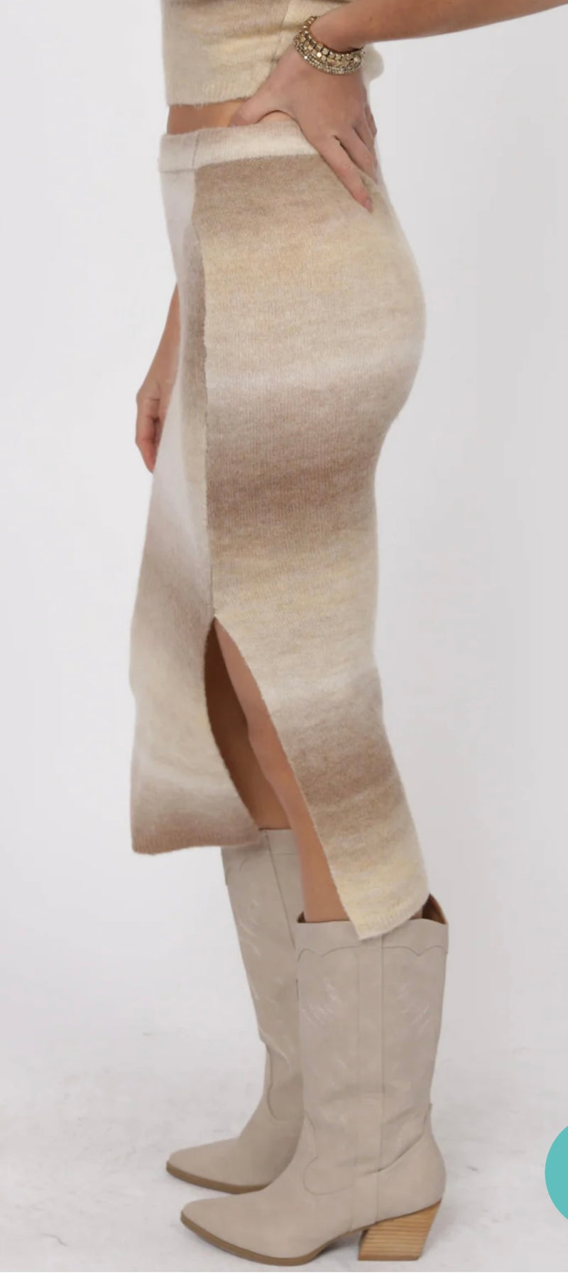 Sage The Label Taupe Multi Palmer Ombre Sweater Knit Skirt