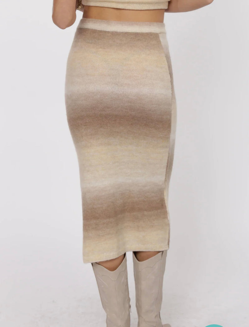 Sage The Label Taupe Multi Palmer Ombre Sweater Knit Skirt