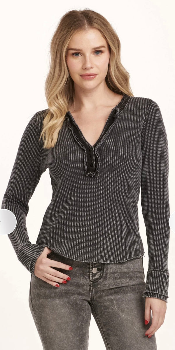 Dear John Denim Black Thermal Henley Luna Top