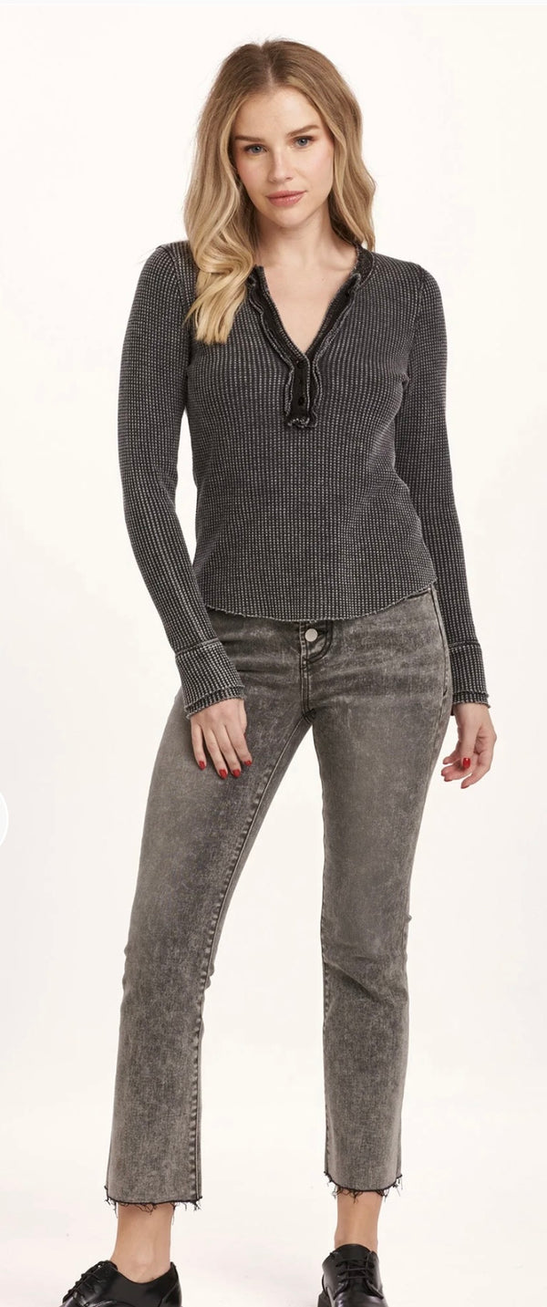 Dear John Denim Black Thermal Henley Luna Top